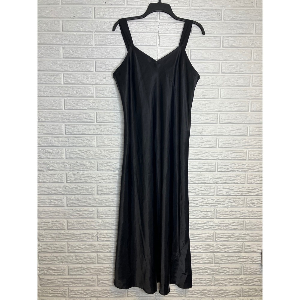 Cabernet black satin nightgown lingerie slip dress women's size medium sleepwear